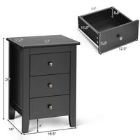 Costway - Nightstand End Beside Sofa Table Cabinet with  3 Drawers Bedroom Furniture - Black - Alternate Views
