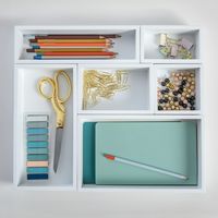 Martha Stewart - Enzo Wooden Desktop or Drawer Organizer Set in White - 6 Piece Set - White - Alternate Views