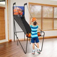 Costway - Foldable Single Shot Basketball Arcade Game W/Electronic Scorer 3 Basketballs - Black - Alternate Views
