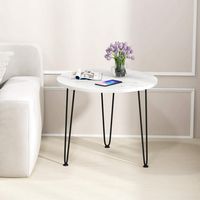 Costway Small Round Coffee Table w/ Thickened Tabletop & Metal Tripod Legs Faux Marble - White - Alternate Views