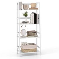 Costway Multifunctional 4 Shelf Bamboo Bookcase Ladder Plant Flower Stand Rack Storage - White - Alternate Views