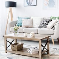 Costway 43.5'' Rustic Coffee Table Farmhouse Cocktail Table w/ Storage Shelf - Grey - Alternate Views