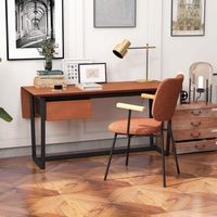 Costway Set of 2 Modern Linen Fabric Dining Chairs Padded Kitchen Accent Armchair - Black/Orange - Alternate Views