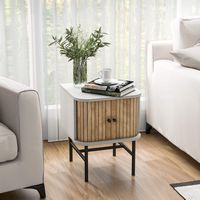 Costway Sliding Door Nightstand Mid-century Modern Storage End Table with Cabinet - Distressed White - Alternate Views