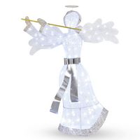 Costway - Pre-Lit Angel Christmas Decoration, Artificial Christmas Decor w/ 100 LED Lights - Whit... - Alternate Views