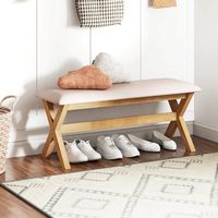 Costway - Upholstered Entryway Bench with Thick Padded Seat End of Bed Bench for Bedroom - Grey +... - Alternate Views