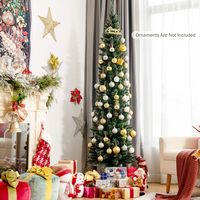 Costway - 7ft Unlit Snowy PVC Artificial Slim Christmas Pencil Tree w/ Pine Cones - Green - Alternate Views