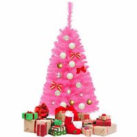 Costway - 3 ft Premium Artificial Christmas Mini Tree Holiday Season with Plastic Stand - Pink - Alternate Views
