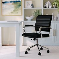 Martha Stewart - Piper Ribbed Faux Leather Office Chair - Black Faux Leather/Polished Nickel - Alternate Views
