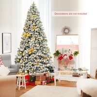 Costway - 9ft Snow Flocked Hinged Artificial Christmas Tree Unlit Metal - Green/White - Alternate Views