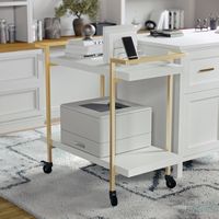 Martha Stewart - Liam Mobile 2 Tier Printer Cart with Side Storage - White/Polished Brass Frame - Alternate Views