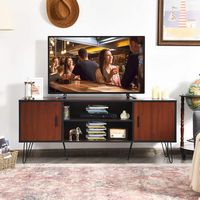 Costway - 59'' TV Stand Entertainment Center Media Console Storage Cabinet Shelf - Teak - Alternate Views