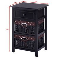 Costway - Night Stand 3 Tiers 1 Drawer Bedside End Table Organizer Wood with 2 Baskets - Black - Alternate Views