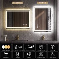 LOVMOR - 24 x 30 Inches Tempered Glass LED Bathroom Mirror with Anti-Fog & 3-Color Dimmable Light... - Alternate Views