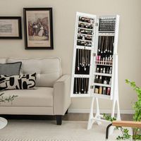 Costway - LED Jewelry Cabinet Armoire with  Bevel Edge Mirror Organizer Mirrored Standing - White - Alternate Views