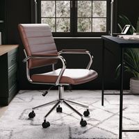 Martha Stewart - Piper Ribbed Faux Leather Office Chair - Saddle Brown Faux Leather/Polished Nickel - Alternate Views