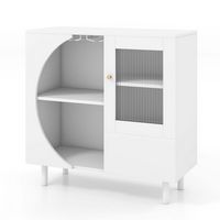 Costway Kitchen Sideboard Wooden Buffet Cabinet with Glass Holder & Tempered Glass Doors - White - Alternate Views