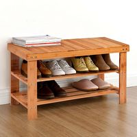 Costway - 3 Tier Bamboo Shoe Rack Bench Storage Shelf Organizer Entryway Home Furni - Natural - Alternate Views