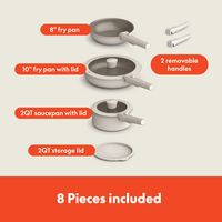 Bella - Fits-anywhere Kitchenware: 8-Piece Ceramic Nonstick Cookware Set with Removable Handles -... - Alternate Views