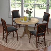 Costway Rustic Dining Table Wooden Dining Table with Round Tabletop & Curved Trestle Legs - Natural - Alternate Views