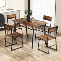 Costway 5 Piece Dining Table Set Industrial Rectangular Kitchen Table with 4 Chairs - Brown - Alternate Views