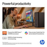 HP - OmniDesk Desktop - AMD Ryzen 3 - 8GB DDR5 Memory - 256GB SSD - Gray Wood - Alternate Views