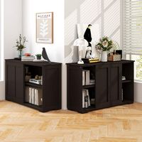 Costway Stackable Buffet Sideboard Set of 2 with Sliding Doors & Adjustable Shelf - Brown - Alternate Views