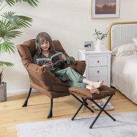 Costway - Lazy Sofa Chair with Folding Footrest and Storage Pocket - Brown - Alternate Views