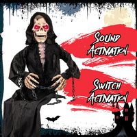 Costway - 5 FT Animated Halloween Sitting Reaper Life Size Halloween Animatronic Prop - Black - Alternate Views