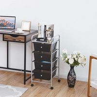 Costway - 4 Drawers Metal Rolling Storage Cart Scrapbook Supply & Paper Home Office - Black - Alternate Views