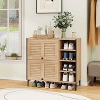 Costway - Shoe Storage Cabinet with Flip Doors Adjustable and Removable Shelves for Entryway - Oak - Alternate Views