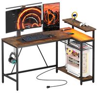 Bestier - L-Shaped Computer Desk with Power Outlets, Led Lights, and Monitor Stand - 52