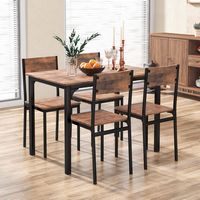 Costway 5 Piece Dining Table Set Industrial Style Kitchen Table & Chairs for 4 Brown - Rustic Brown - Alternate Views