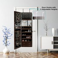 Costway - Mirror Jewelry Cabinet 96 LED Lights Wall Door Mounted Armoire w/ Makeup Rack - Brown - Alternate Views
