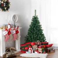 Costway - 4.5Ft PVC Pre-lit Christmas Tree Hinged 200 LED Light Metal - Green - Alternate Views