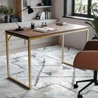 Martha Stewart - Noah Walnut Wood Grain Parsons Desk - Walnut Top/Polished Brass Frame - Alternate Views