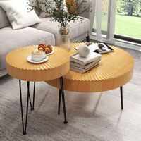 Costway Farmhouse Round Coffee Table Set of 2 End Table Finish for Living Room - Natural - Alternate Views