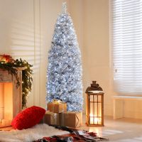 Costway - 7 FT Pre-Lit Christmas Tree Hinged Slim Pencil w/ 350 LED Lights 670 Branch Tips - Blac... - Alternate Views