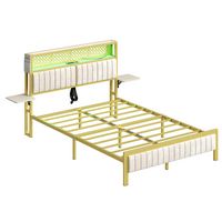 Bestier - Full Size Bed Frame with Upholstered Headboard Built-in Storage LED Lighting and Chargi... - Alternate Views