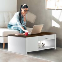 Costway Modern Coffee Table Living Room Coffee Table W/ Storage Drawers & Compartments - Brown/White - Alternate Views