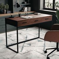 Martha Stewart - Ollie Walnut 3 Drawer Home Office Desk with Oil Rubbed Bronze Metal Frame and Ha... - Alternate Views