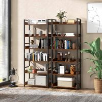 Costway - 6-Tier Bookshelf Open Display Shelves Storage Rack Metal Frame with 4 Hooks Rustic - Ru... - Alternate Views