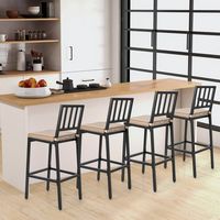 Costway Set of 2 Patio Metal Bar Stools Outdoor Bar Height Dining Chairs with Cushion - Black + B... - Alternate Views
