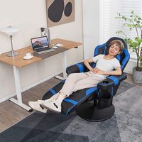 Costway - Massage Gaming Recliner Height Adjustable Racing Swivel Chair with Cup Holder Blue - Bl... - Alternate Views