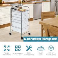 Costway - 6 Drawer Rolling Storage Cart Scrapbook Paper Office School Organizer - Clear - Alternate Views