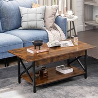 Costway Coffee Table  Industrial 2-Tier W/ Storage Shelf &Storage Shelf for Living Room - Rustic ... - Alternate Views
