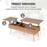 Costway 47'' Lift Top Coffee Table Central Table with Hidden Compartments for Living Room - Brown - Alternate Views