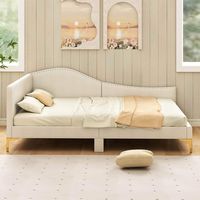 Costway Full Size Upholstered Daybed Rivet-Tufted Platform Bed with  Metal Legs Wood Slats - Beige - Alternate Views