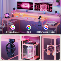 Bestier - L-Shaped Gaming Desk with Power Outlets, LED Lighting and Monitor Stand - Pink - Alternate Views