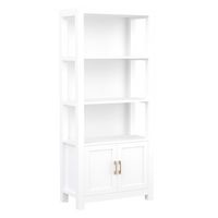Martha Stewart - Hutton White 4 Tier Shaker Style Bookcase with Cabinet and Polished Brass Hardwa... - Alternate Views